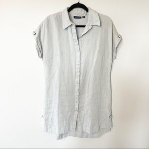 Gordon Smith linen button front tie back tunic top size 12 gray lagenlook